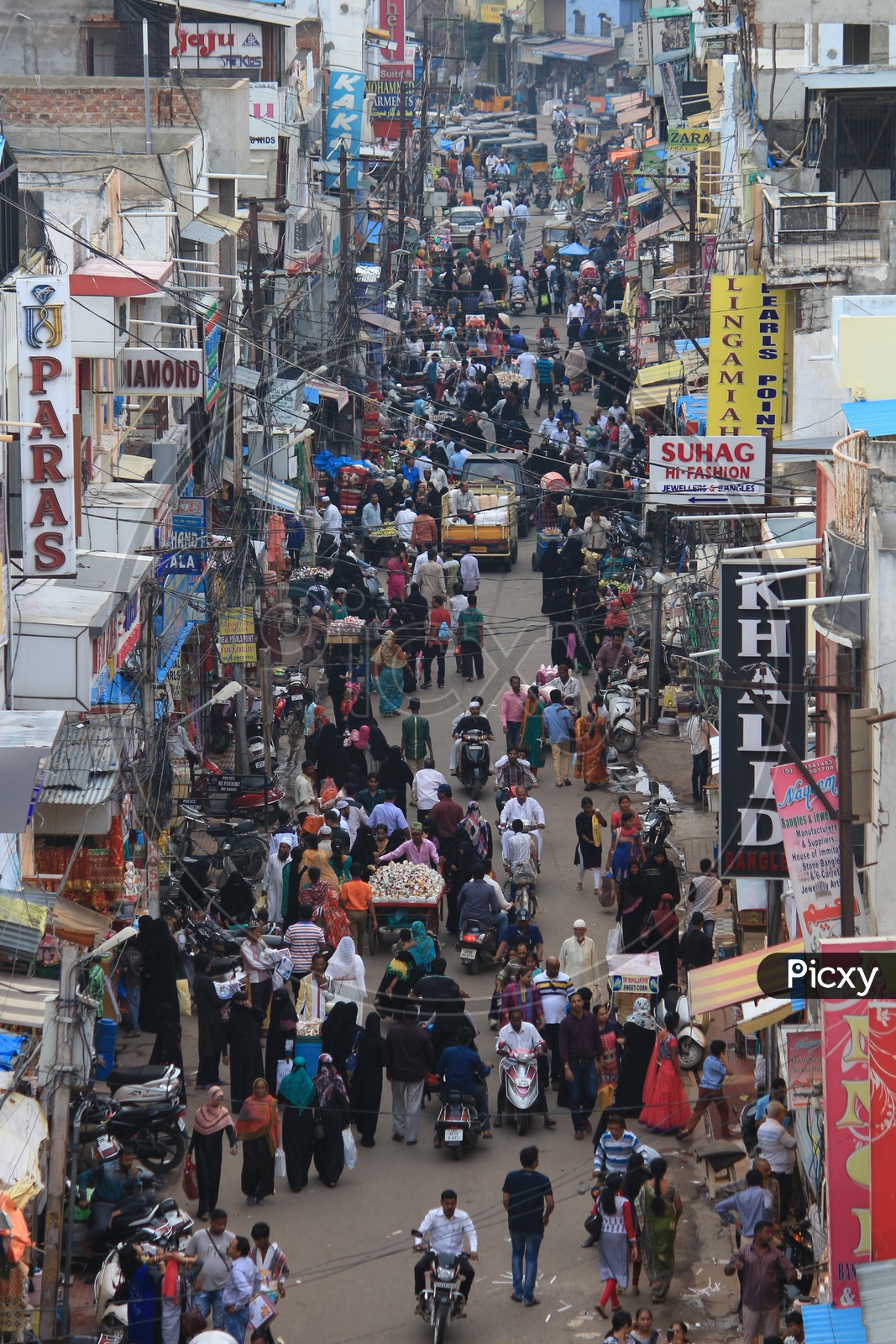 Aerial View Of Busy Crowded Streets Around Charminar