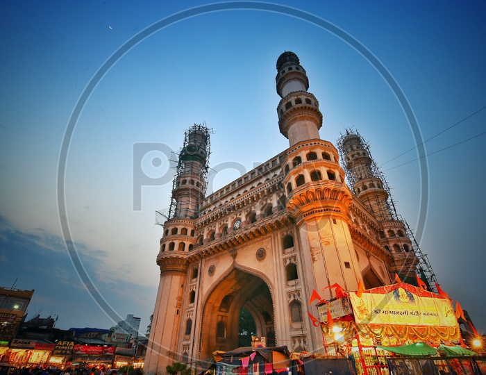 Majestic Charminar View With Sunset Sky In Background