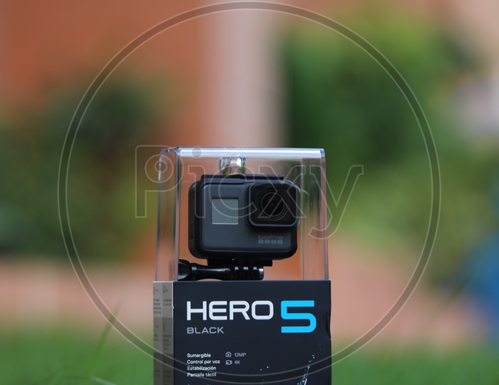 Gopro Hero5 Action Camera In Lawn Garden Grass  Backdrop