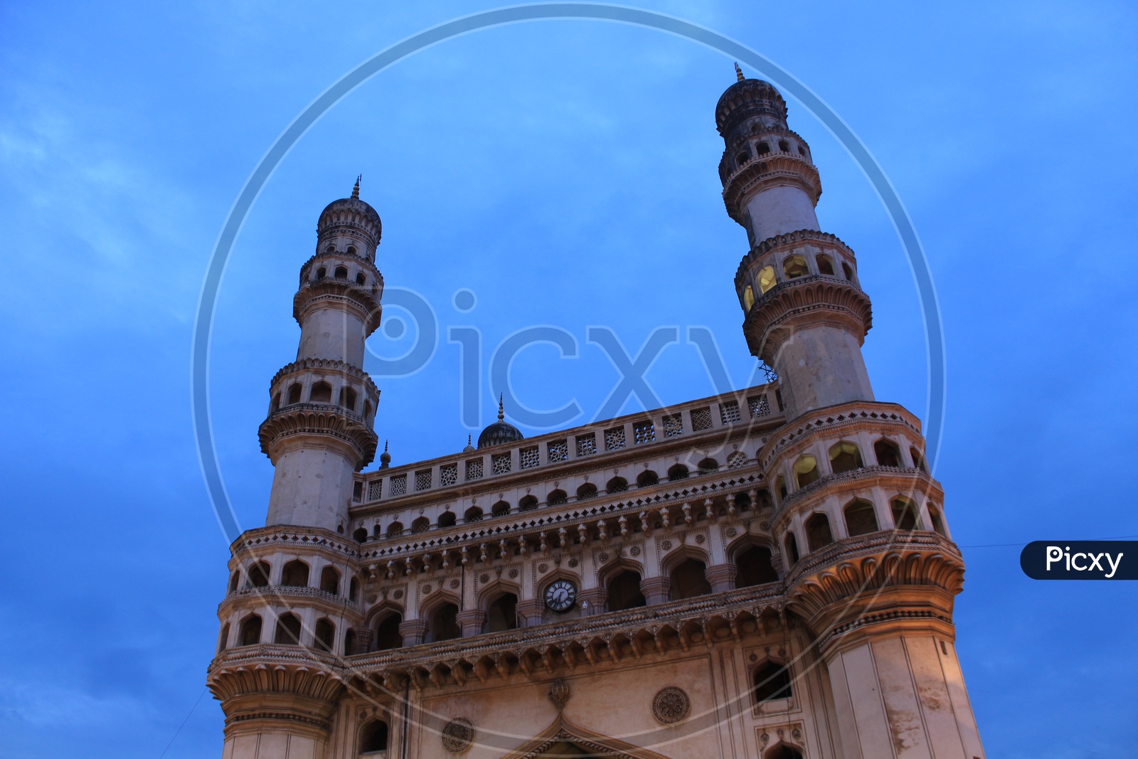 Charminar Composition With Pillars  And  Blue Hour Sky In Background