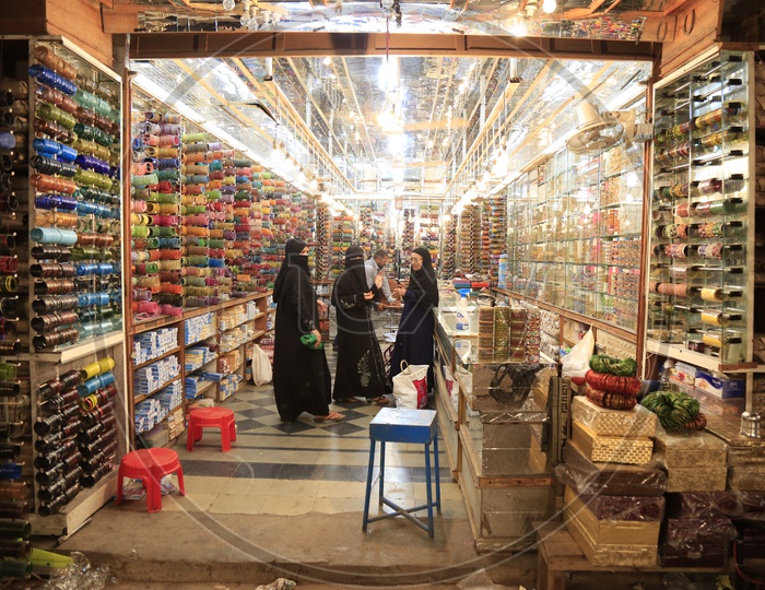 Muslim Woman Shopping Bangles Around Ghansi Bazaar Shops