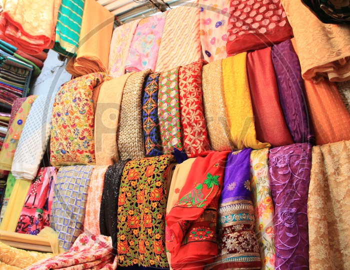 Designer Saree Stores Around Charminar  With Sarees In Display