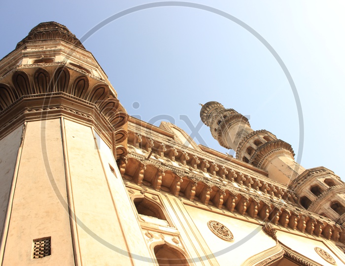 Charminar Architectural View With Blue Sky Background