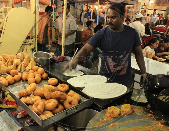 Indian  Food Dosa Or Breakfast  Making in a Stall