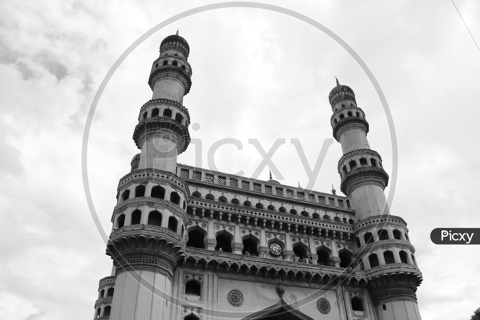 Architecture Of Charminar With Designs And Sky As Background  In monochrome Filter