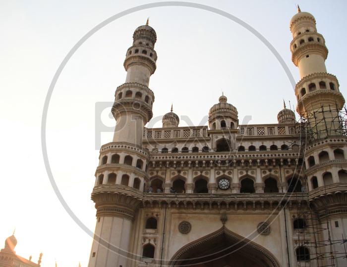 Charminar Composition With Pillars And Blue Sky As Background