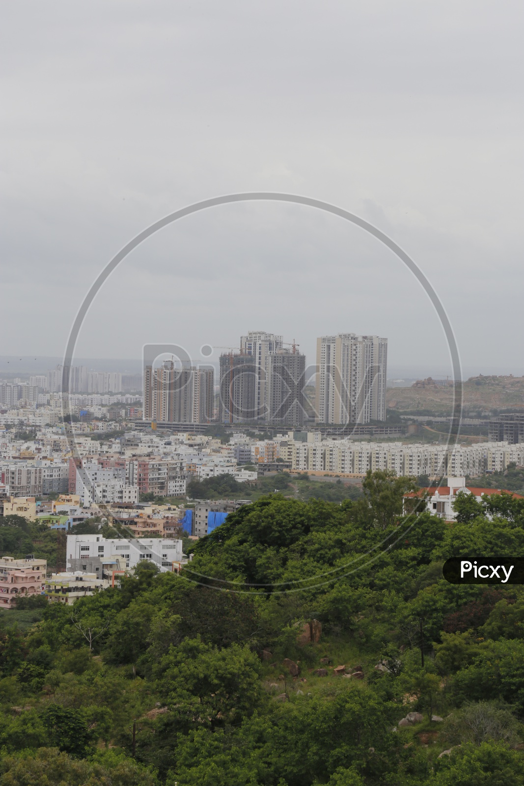 Hyderabad City Scape with High Rise Buildings And Clouds