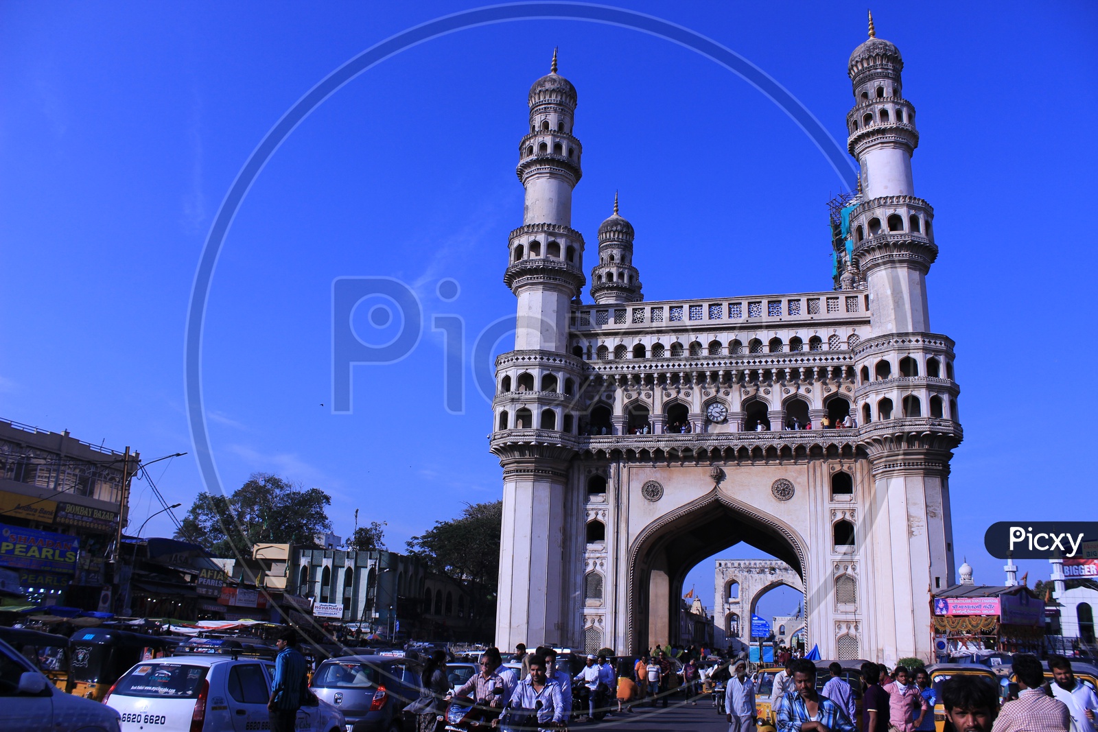 Majestic Charminar View With Autos And Visitors With Blue Hour Sky in Background