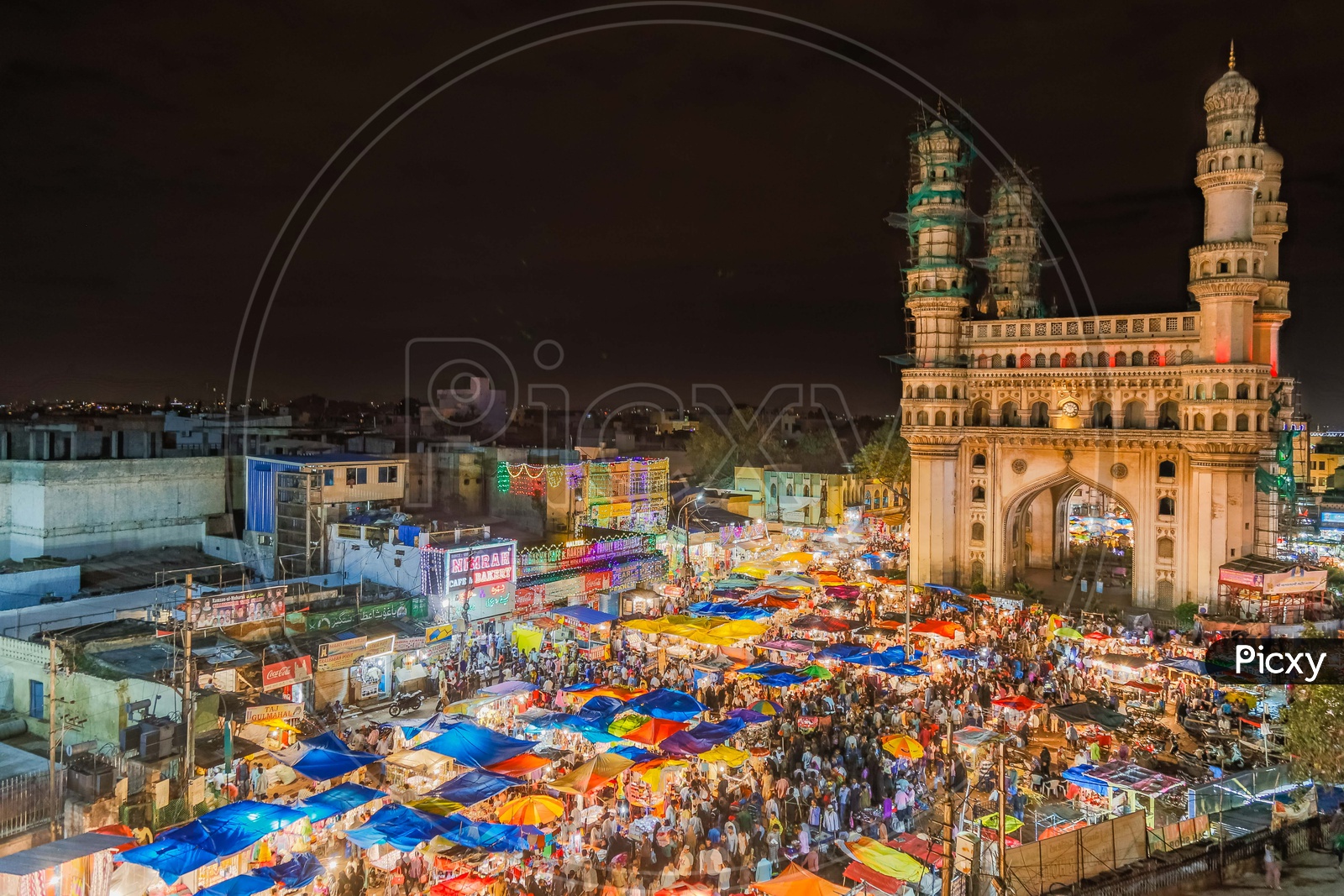 Aerial View Of Majestic Charminar With Vendor Stalls During Ramzan Month