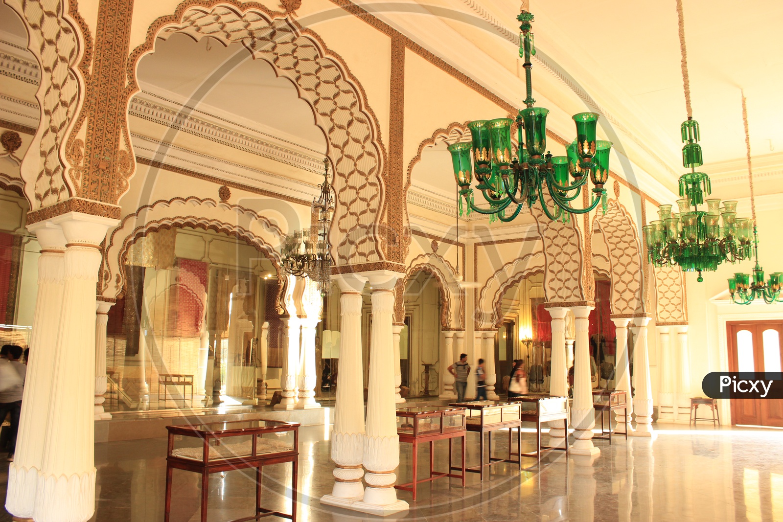 Interior Of Chowmahalla Palace With Corridors And Chandeliers
