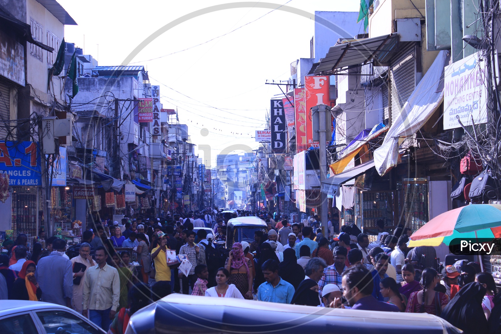 Busy Ghansi Bazaar Street With Visitors Shopping Bangles In Stores Near Charminar