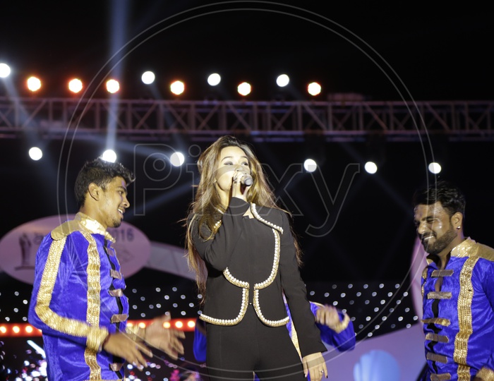 Beautiful Woman Performing Live Singing On Stage At APICON 2016 Event in Hyderabad