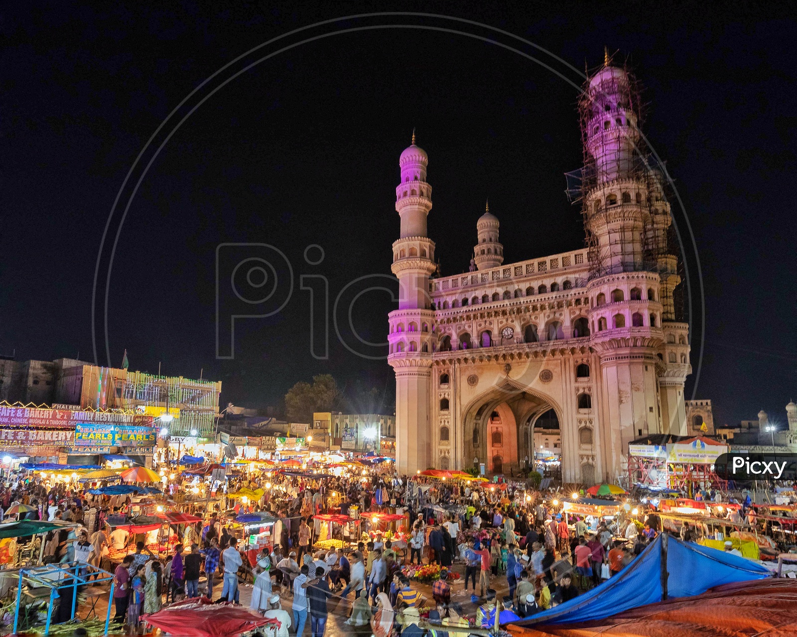 Charminar Aerial View With Vendor Stalls Around Charminar Streets During Ramzan Month