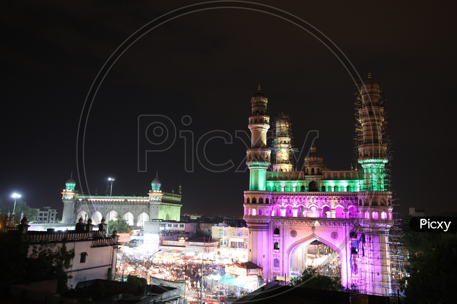 Majestic Charminar View With Colourful Lights During Ramzan Month