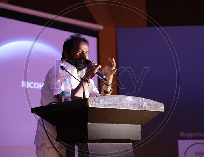 Minister Srinivas Yadav Speaking On Stage At Hyderabad Photo Week in State Art Gallery