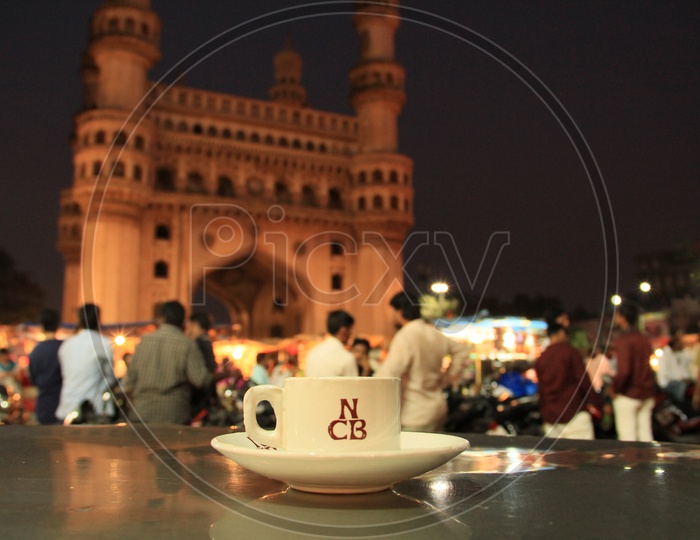 Nimrah Cafe Irani Tea Cup With Charminar in Background