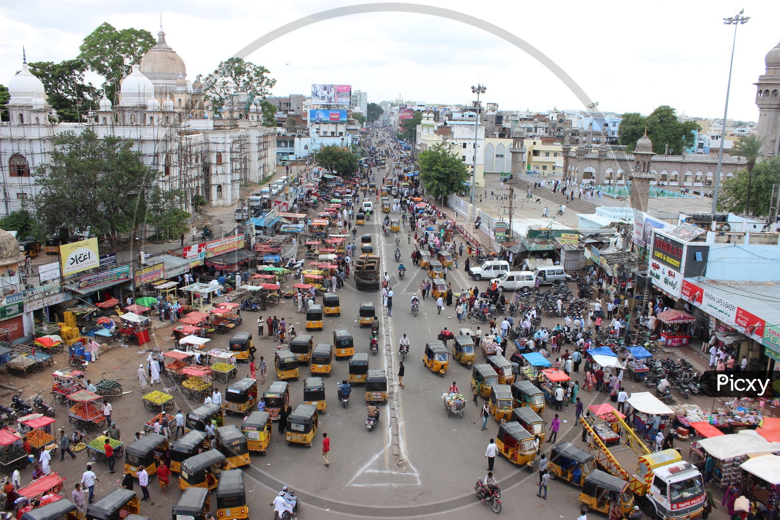 Aerial View Of Autos And Streets Of Charminar