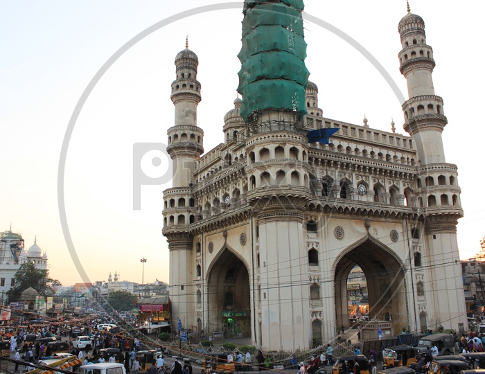 Charminar Busy Streets  With Visitors And Vehicles Around  Charminar
