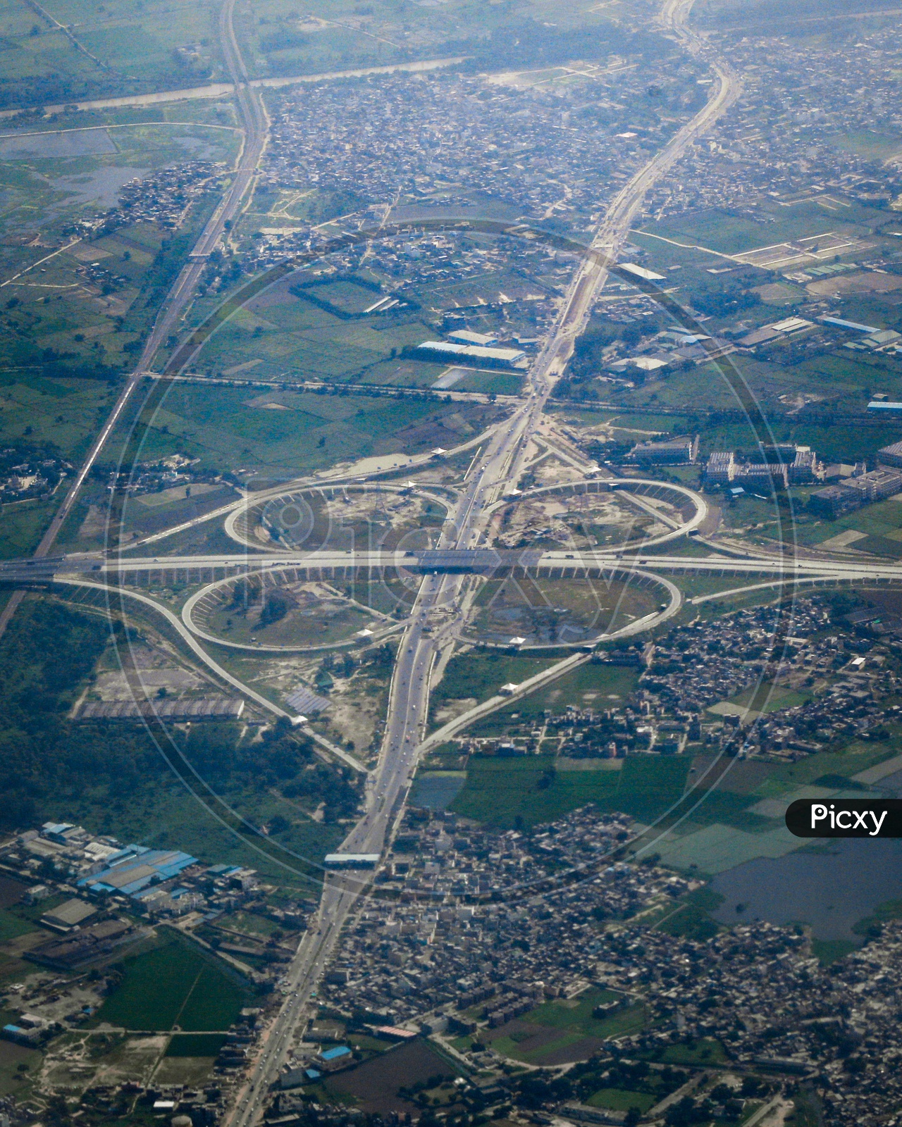 Aerial View Of Delhi City With Outer ring Road From Flight window