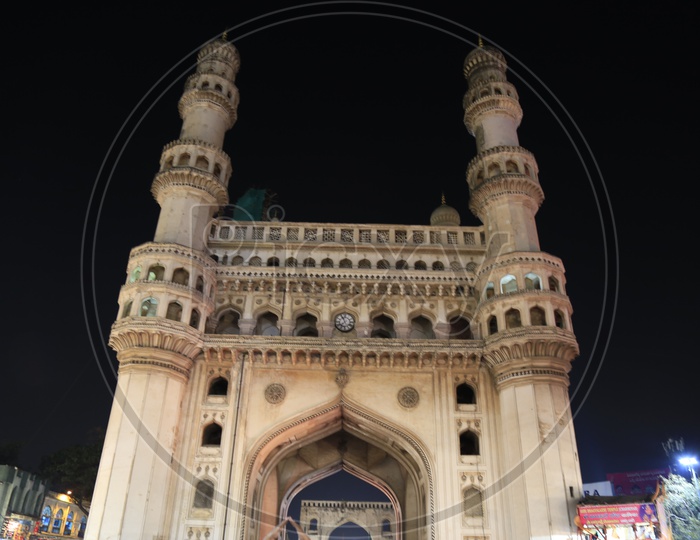 Majestic Charminar  Composition With  Black Night Sky Background