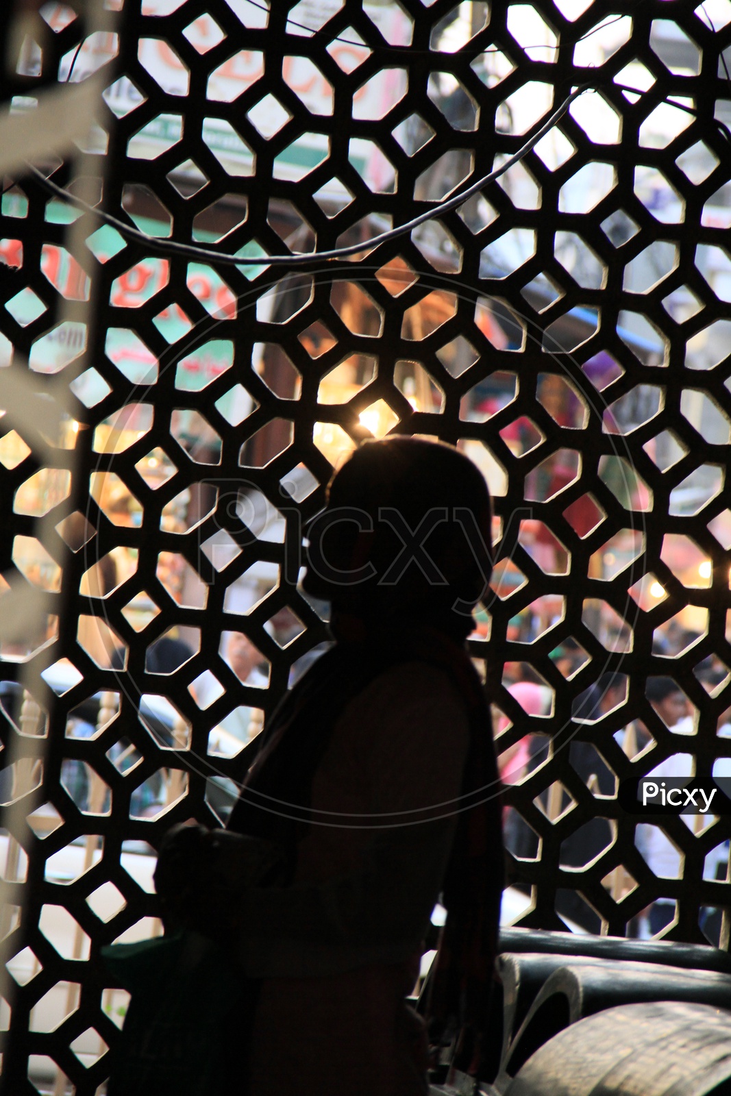 Silhouette Of Woman Over Window Grill
