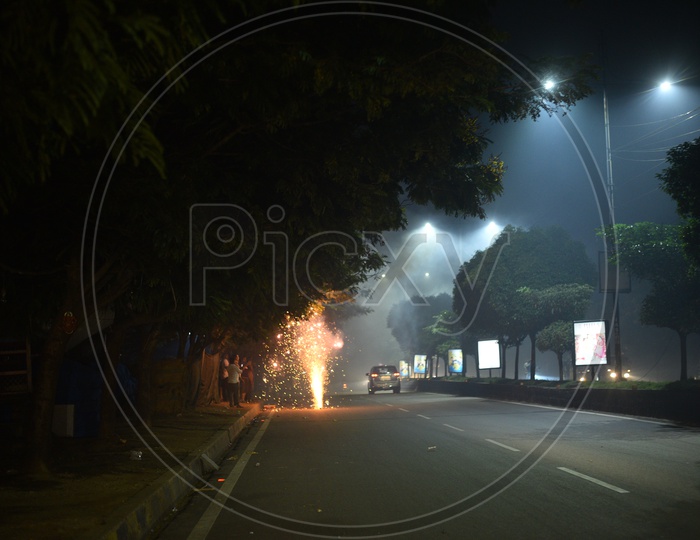 Diwali Celebrations With Fire Crackers on Roads