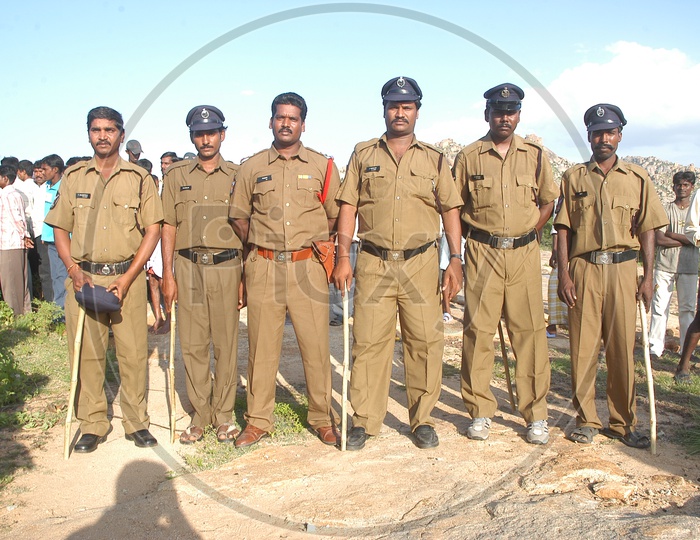 Junior Artists in Police Uniform in a Telugu Movie Shooting