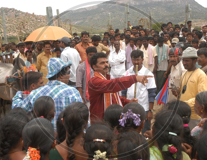 Indian Film Actor Sayaji Shinde in a Telugu Movie Shooting