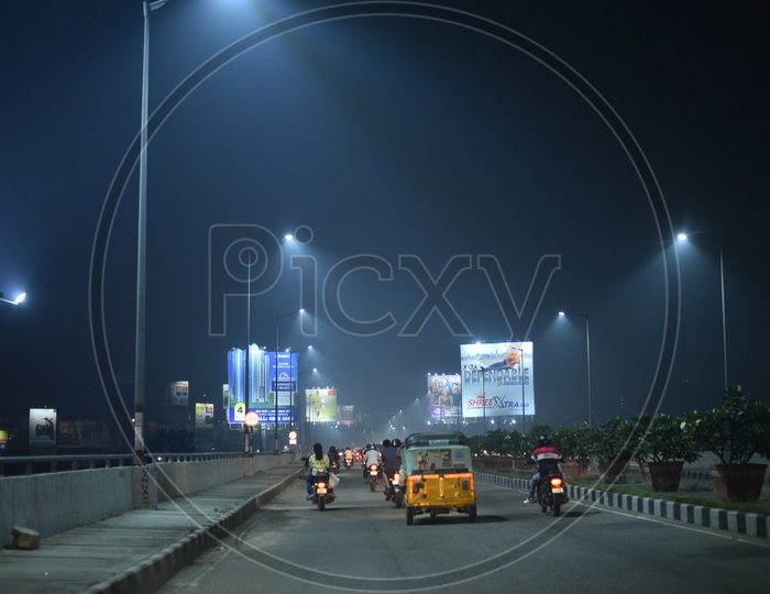 Commuting Vehicles on Fly Over bridge On Diwali Night