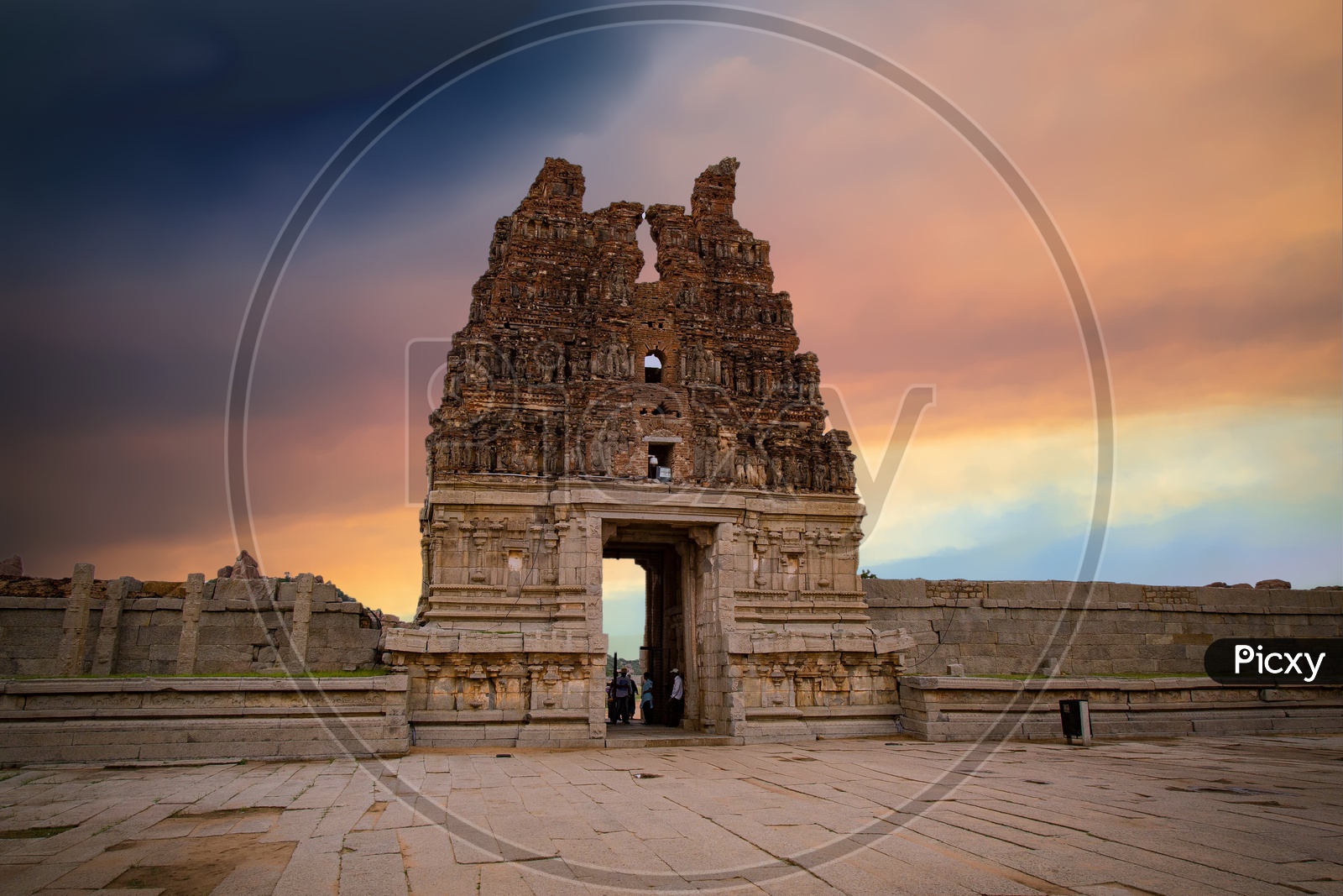 Entrance of Vittala Temple Complex during evening in Hampi