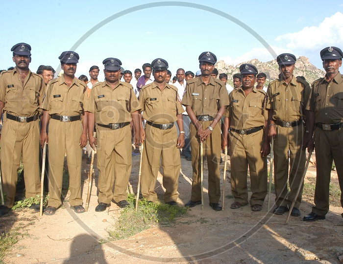 Movie Artists in Police uniform in a Telugu Movie Shooting