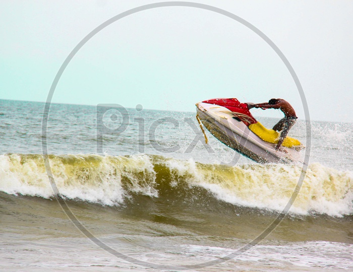 Jet skiing at Goa, such a thrilling experience to ride the tides.