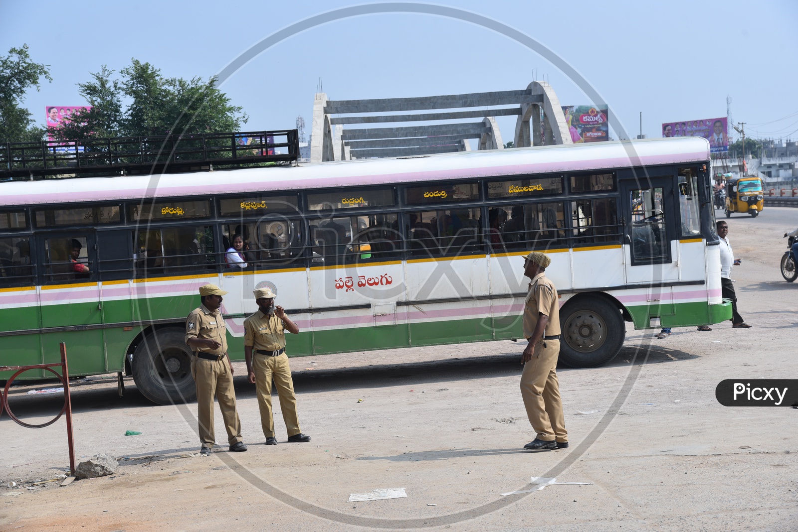 Police protection for the buses being run with Private temporary drivers and conductors at many bus stands and roads across telangana because of the ongoing indefinite strike of TSRTC workers