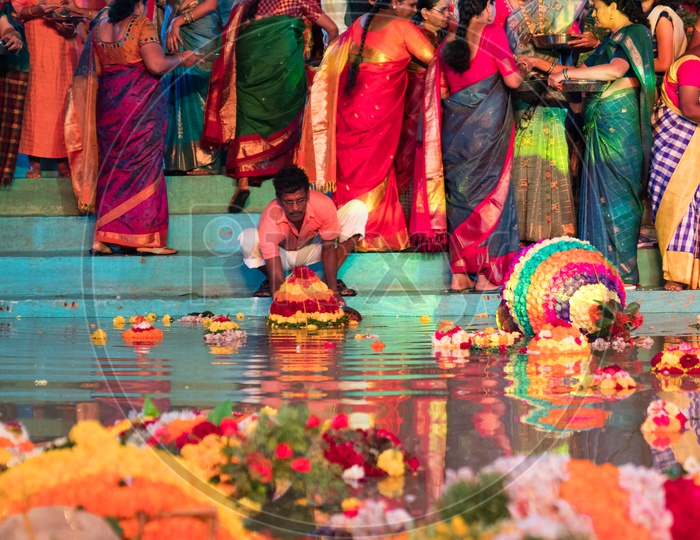 Bathukamma Celebrations In hyderabad With Immersion of Flower In Water
