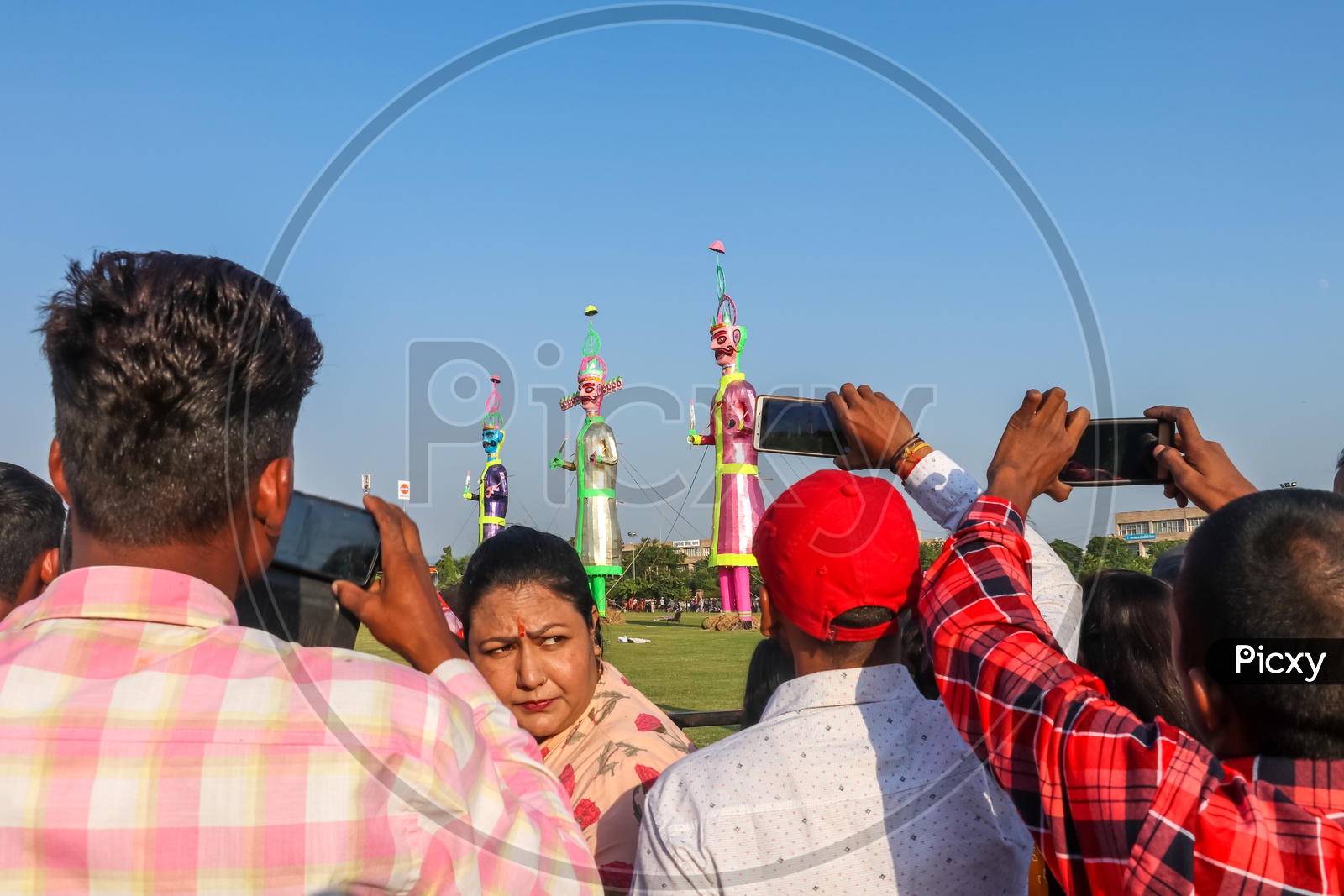 Crowd taking photos of the effigy of Ravana during Dussehra celebrations, 2019