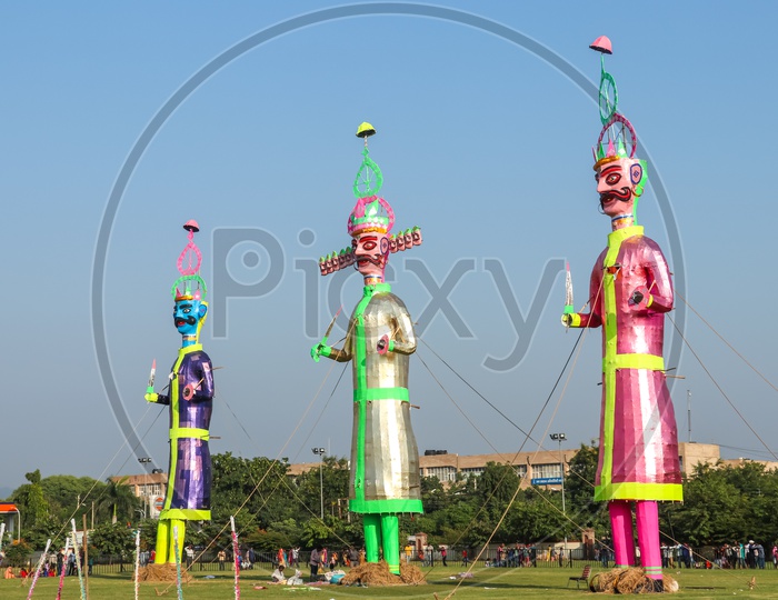Ravana effigies during Dussehra celebrations