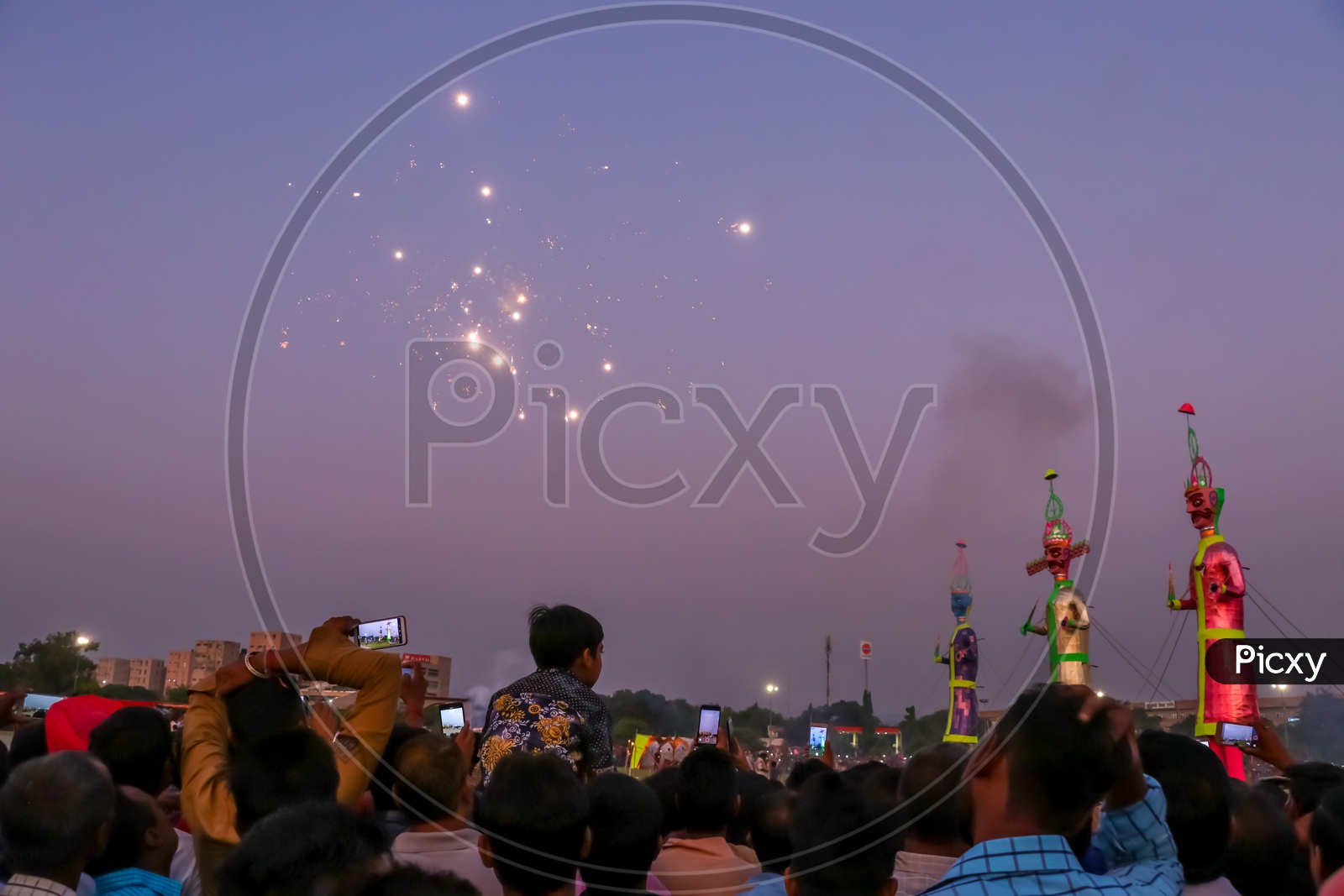 Crowd watching the fire works during Dussehra celebrations, 2019