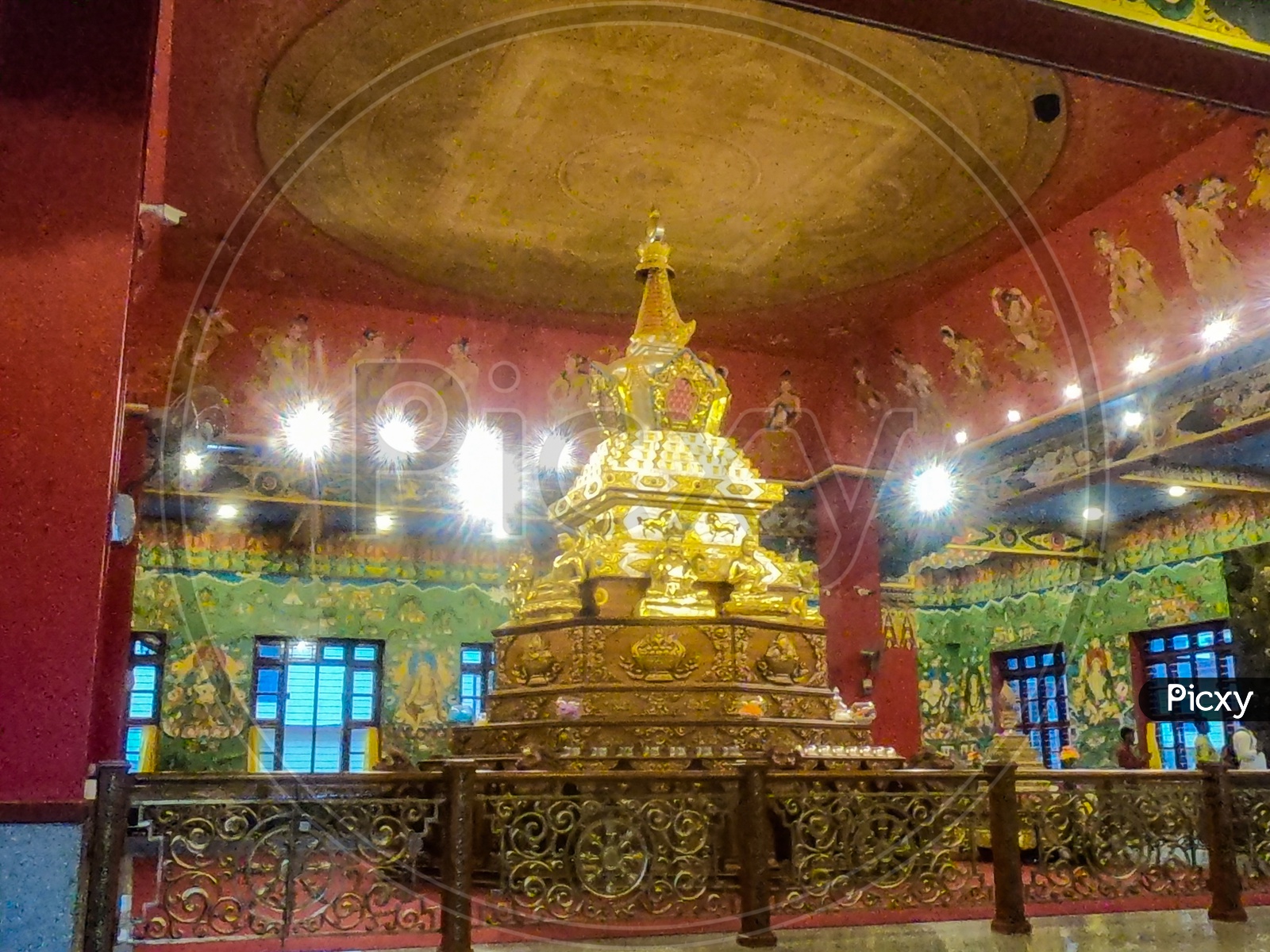 Golden Stupas At Buddhist Temple In Namdroling Monastery