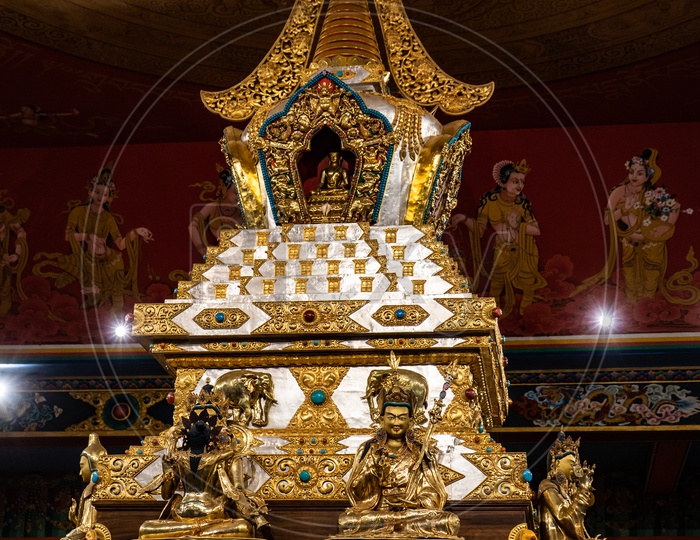 Golden stupas At a Buddhist Temple In Namdroling Monastery