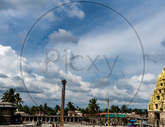 Belur Chennkeshava Temple With Temple Shrine and Blue Sky and Cotton Clouds As Background