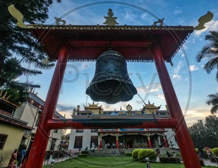 Temple Bell At Buddhist Golden Temple At Namdroling Monastery in Bylakuppe , Karnataka