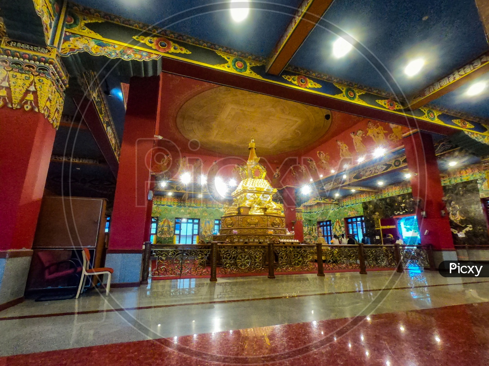 Golden Stupas At Namdroling Buddhist  Monastery  in Bylakuppe,Karnataka