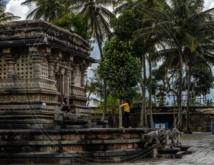 Ancient Hoysala Architecture Of  Belur Chennakeshava Temple With Temple Shrine And Stone Sculptures