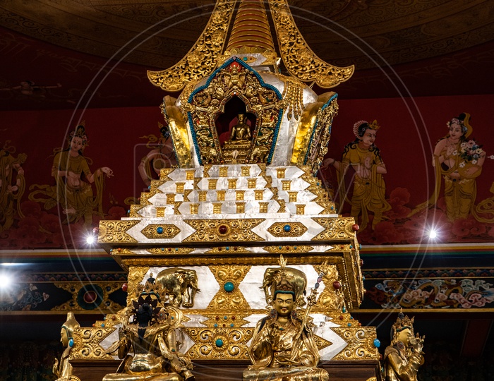 Golden stupas At a Buddhist Temple In Namdroling Monastery