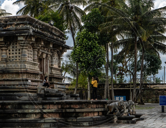 Ancient Hoysala Architecture Of  Belur Chennakeshava Temple With Temple Shrine And Stone Sculptures