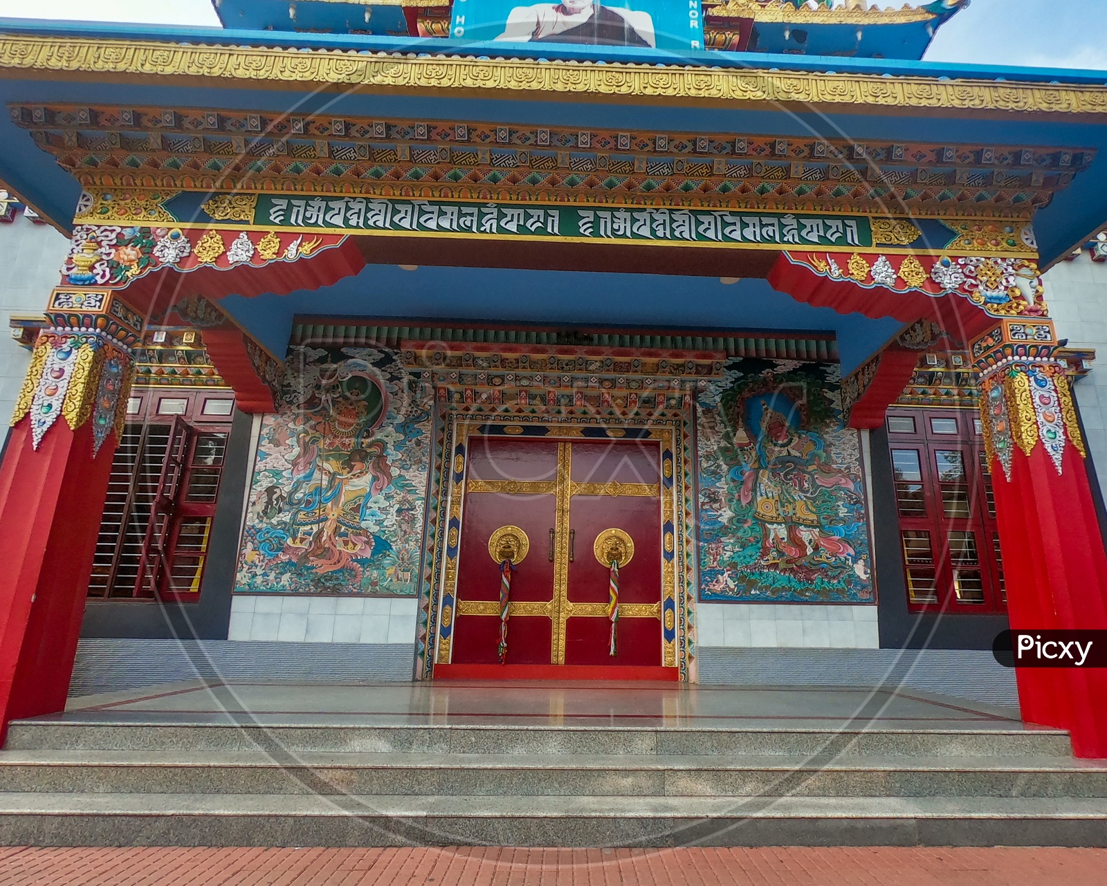 Door Of Buddhist Golden Temple At Namdroling Monastery At Bylakuppe , Karnataka