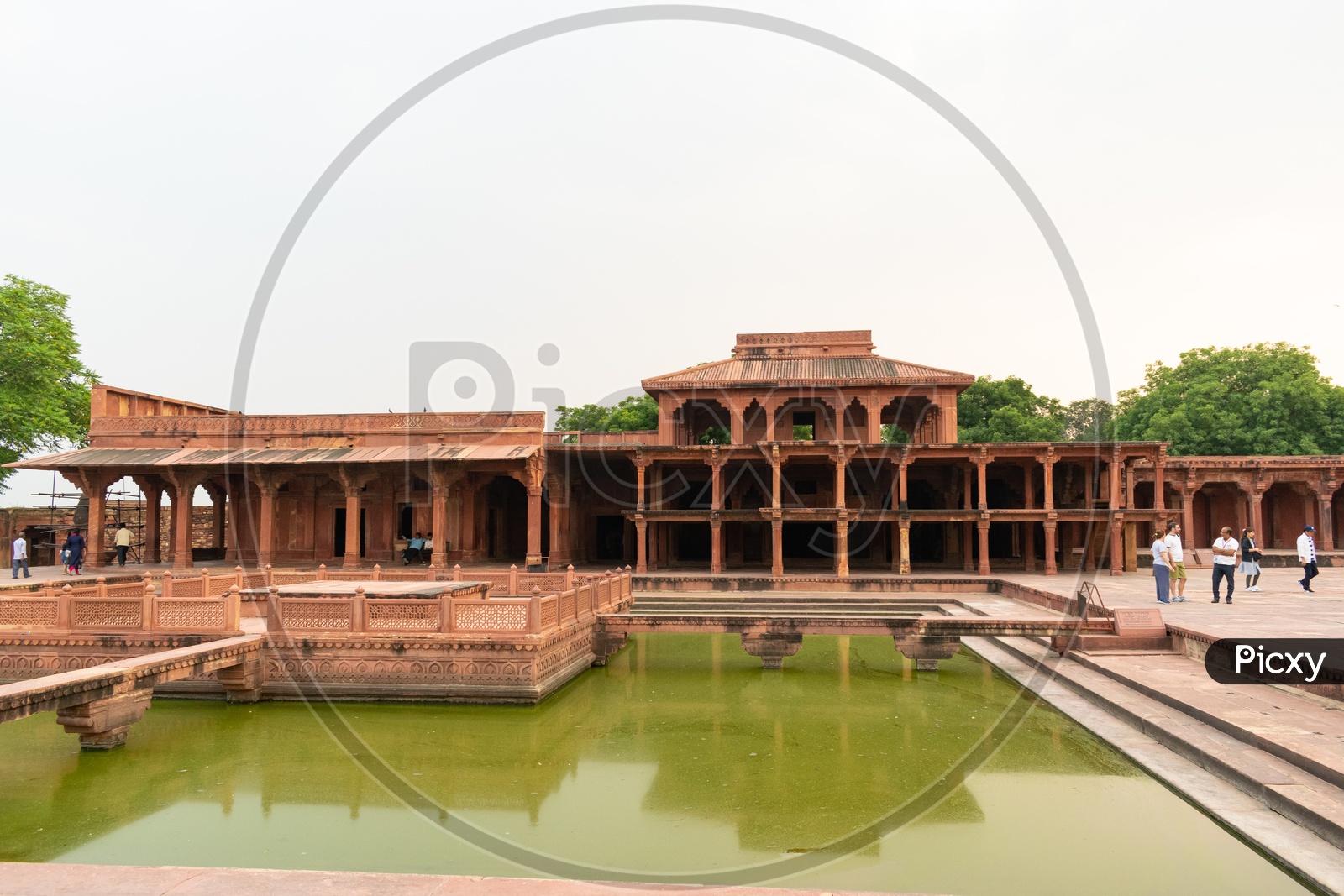 Architecture Of Agra Fort With Pond Or Lake With  Mandapas Build With Pillars