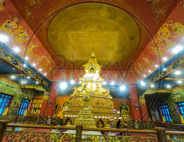 Golden Stupas At Namdroling Buddhist  Monastery  in Bylakuppe,Karnataka