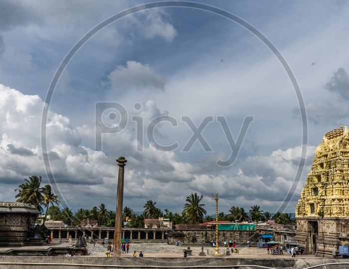 Belur Chennkeshava Temple With Temple Shrine and Blue Sky and Cotton Clouds As Background