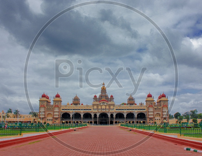 Mysore Palace With Clouds in Sky As Background